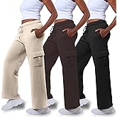 Common Stitch 3 Pack Sweatpants Women, Wide Leg Cargo Womens Sweatpants, Wide Leg Pants with Pockets (Available in Plus)