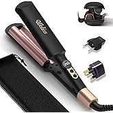 Mini Waver Hair Tool Crimper for Women Short Hair 0.4 inch Travel Double Barrel Small S Waver Ceramic Curling Iron (110-240V) Dual Voltage with 5 Temps, Anti-scalding (Black with EU/UK Plug Adapter)