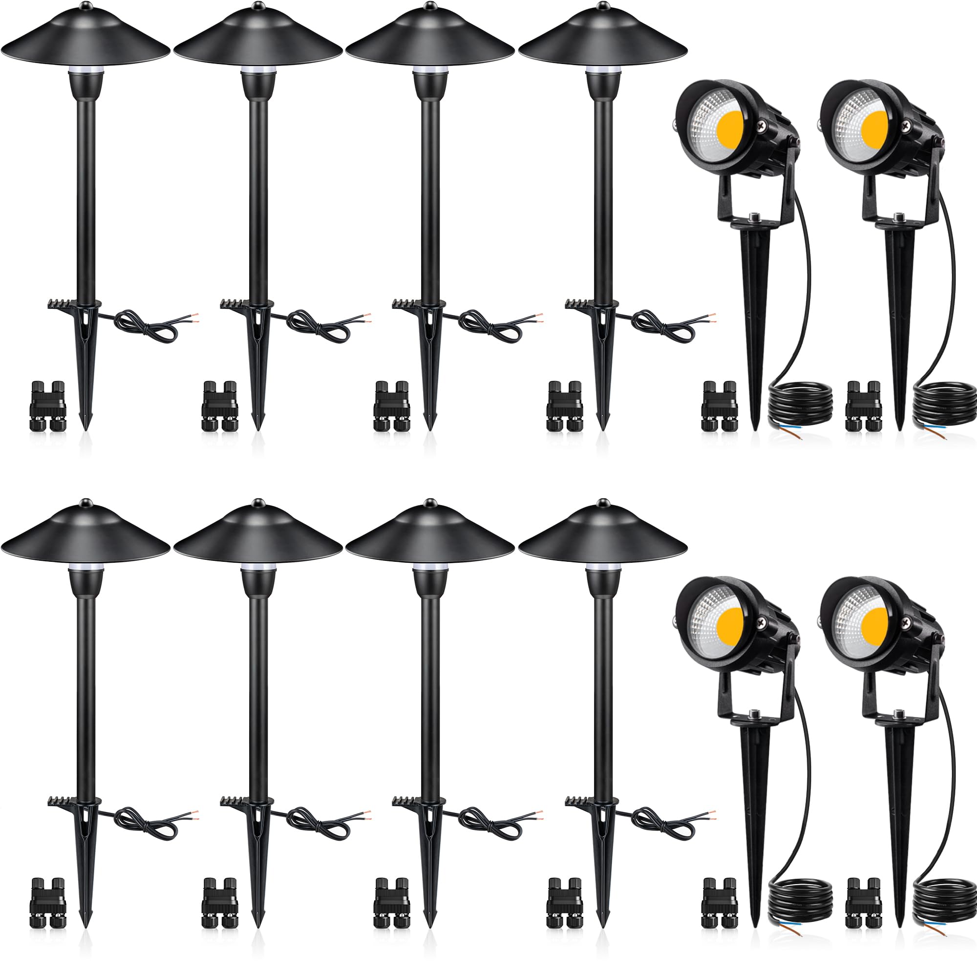 Photo 1 of SUNVIE LED Low Voltage Landscape Lighting 12V Landscape Lighting Kit with Connectors, Low Voltage Pathway Lights with Spotlights Aluminum Pathway Lights Wired Waterproof for Patio Yard Garden, 12 Pack