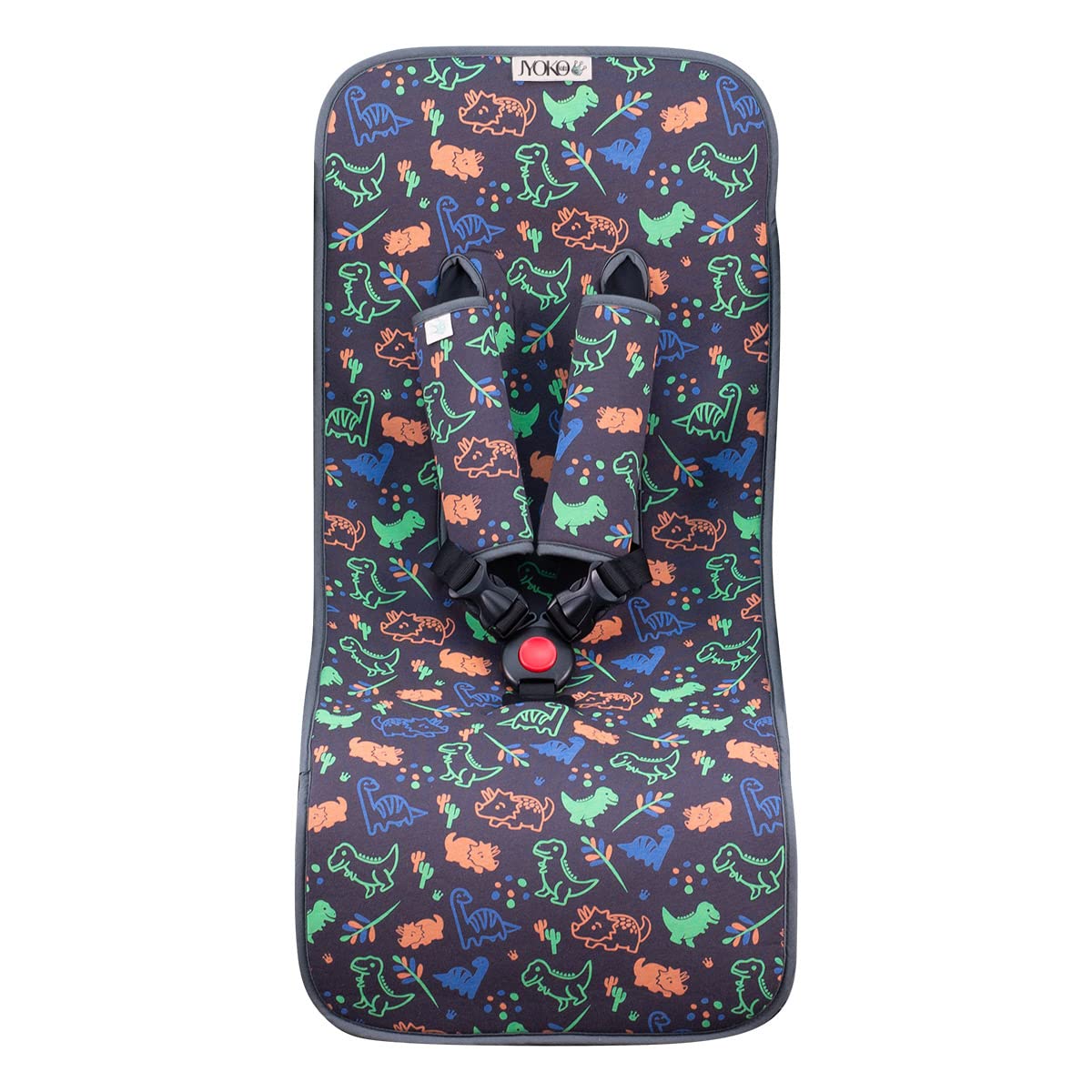 JYOKO Kids Universal Luxury Foam Cover for Stroller and Children's Pushchair + Harness Protector Made of Cotton + Foam + Breathable 3D Fabric (Happy Dino)