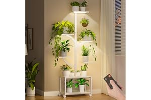 Oiyue Plant Stand Indoor with Grow Lights, 60" Tall 7-Tier Corner Plant Stand for Indoor Plants Growing, Metal Tree-Shaped Display Rack for Home, Patio - White