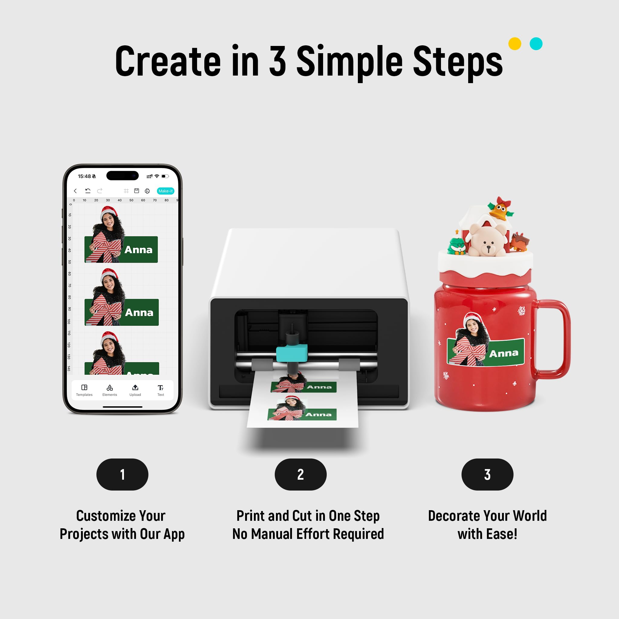 Liene PixCut S1 Color Sticker Printer & Cutting Machine - All-in-One Sticker Maker for DIY Crafts, Custom Labels & Gifts. Thermal Dye-Sublimation Photo Printer, 300 DPI, Precise AI Auto-Cutting