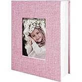 HenPisen Photo Album 4x6 100 Pockets, Linen Cover Top Loader Vertical, Slip-in Picture Pink Pockets Albums for Wedding, Family, Anniversary, Baby, Vacation