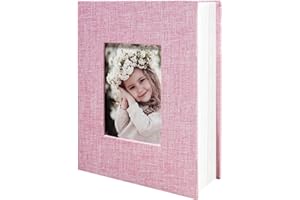 HenPisen Photo Album 4x6 100 Pockets, Linen Cover Top Loader Vertical, Slip-in Picture Pink Pockets Albums for Wedding, Family, Anniversary, Baby, Vacation