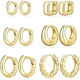 Wgoud Small Gold Hoop Earrings Set for Women, 6 Pairs 14K Gold Plated Hypoallergenic Lightweight Huggie Hoops Earrings, Trendy Cartilage Cubic Zirconia Earrings for Women Gifts.