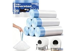KROPBOM 120 Count Automatic Cat Litter Box Bags Compatible with Cumrige Fumoi Fsitego Robot Litter box, Pre-Seperated Thick Self-Cleaning Cat Litter Box Replacement Liners with Drawstring Heavy Duty-26"x11.8"