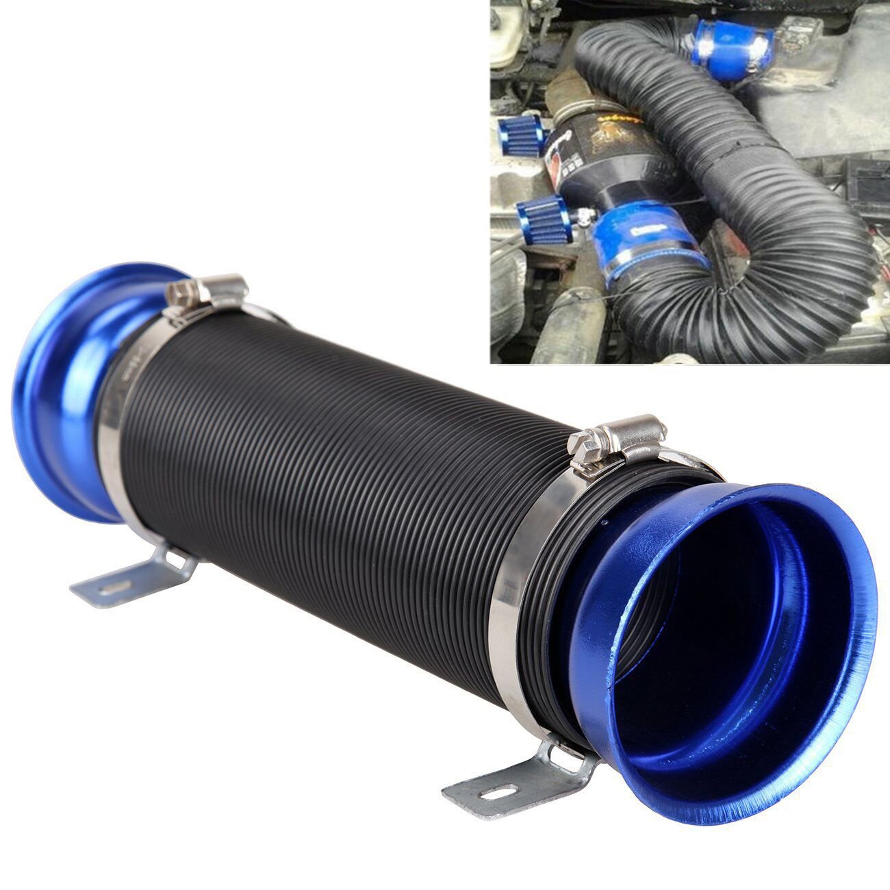 Universal(76mm) Cold Air Intake Flexible Induction Pipe Hose Kit Blue Black From Madlife Garage