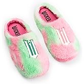 Wicked Girls Pink and Green Fluffy Mule Slippers | Indoor Lounging Footwear Comfy Shoes for Kids | Perfect for Home | Merch