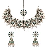 I Jewels Gold Plated Indian Bollywood Wedding Kundan & Pearl Choker Necklace Jewellery Earrings & Maang tikka Set For Women (K7305G)
