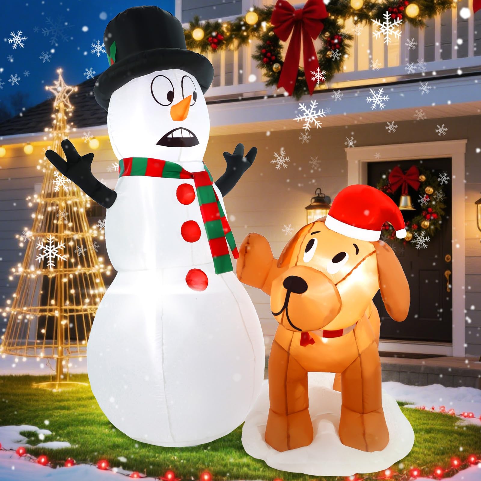 Photo 1 of ***MISSING SNOWMAN*** Christmas Inflatable Outdoor Decoration Snowman with Dog 5FT Giant Blow Up Yard Decorations Funny Merry Xmas Inflatables Built-in LED Lights for Indoor Holiday Garden Lawn Outside Décor