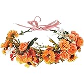 DDazzling Green Leaf Floral Crown Eucalyptus Flower Women Girls Headband Flower Headpiece Bridal Halo Photo Prop (Yellow Orange Green)