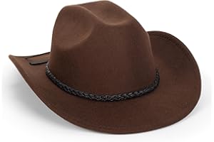 Vintage Western Cowboy Hat for Men Women - Wide Brim Cowgirl Fedora Hats with Braided Rope Band M