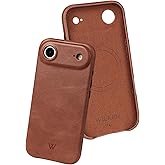 Wilken Leather Wrapped Case Compatible with iPhone 17 Air | Compatible with MagSafe and Wireless Charging | Top Grain Leather | Custom Metal Button Controls (17 Air, Brown)