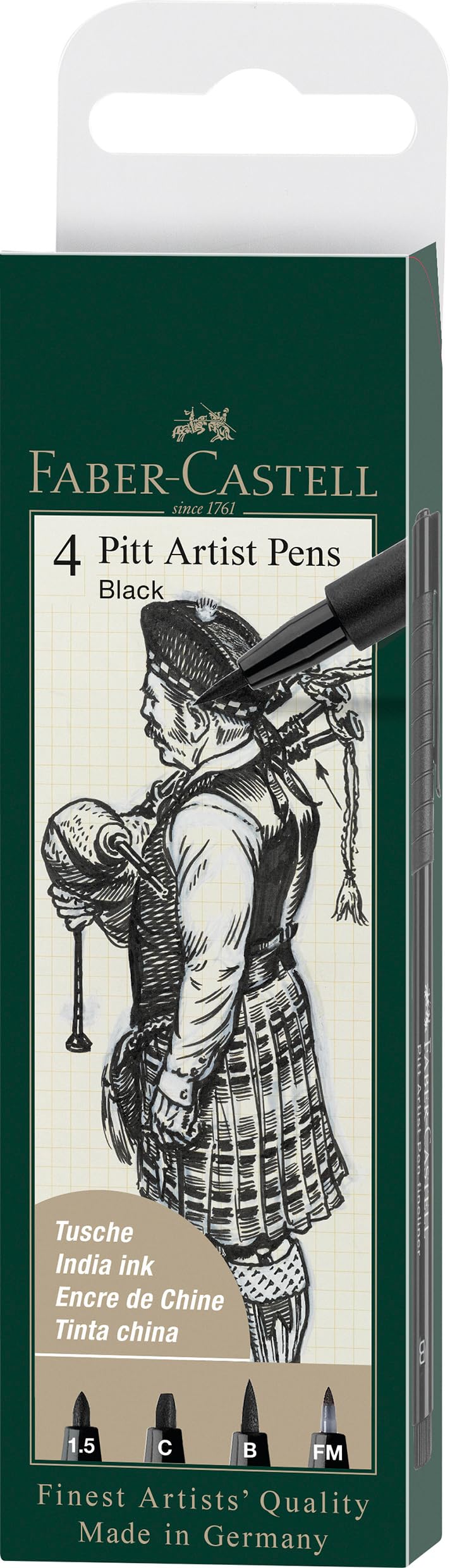Faber-Castell Art & Graphic Pitt Artist Pen India Ink Pen, Black, Wallet of 4, Art, Craft, Drawing, Sketching, Home, School, University, Colouring