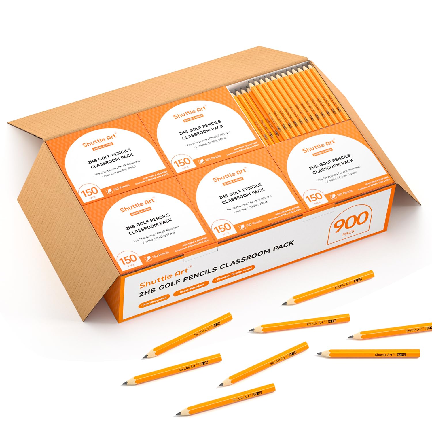 Shuttle Art 900 Pack #2 HB Golf Pencils, Wood-cased 3.5” Mini Pencils Bulk, Pre-sharpened Small Pencil for Kids Teachers Writing Marking Sketching, Classroom Essentials, Back to School Supplies
