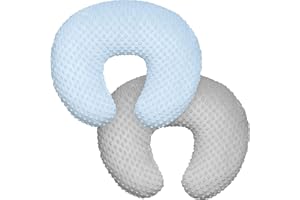 TIBLUE Minky Nursing Pillow Cover, Nursing Pillow Case Plush Breastfeeding Pillow Slipcover Fits Nursing Pillow, Ultra Soft Snug for Infant & Baby Boy Girl, Machine Washable & Breathable, Grey & Light Blue