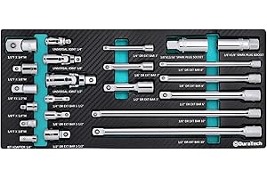 DURATECH 22-Piece Drive Tool Accessory Set, Including 1/4 3/8 1/2 Extension Bars, Socket Adapters, Universal Joints, Spark Plug Sockets, Professional Socket Accessories, Cr-V Steel, EVA Foam Package