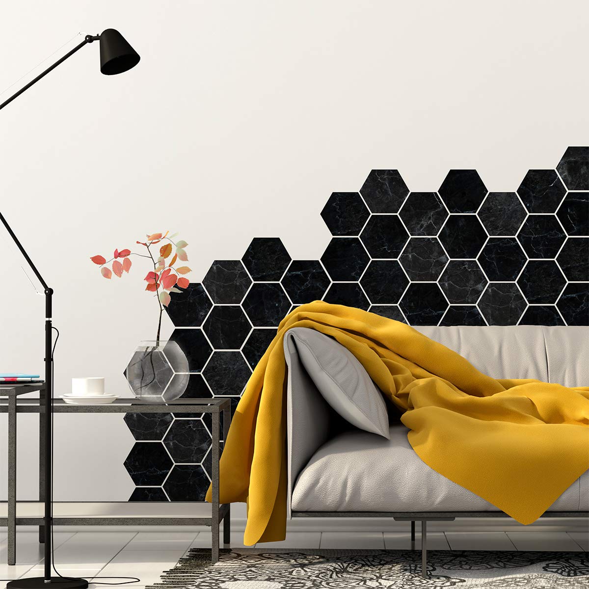 Ambiance Sticker Self-Adhesive Decorative Wall Decal Cement Tile for Bathroom and Kitchen Nuances de Gris Gythio - Pack of 28 stickers of 10 x 9 cm