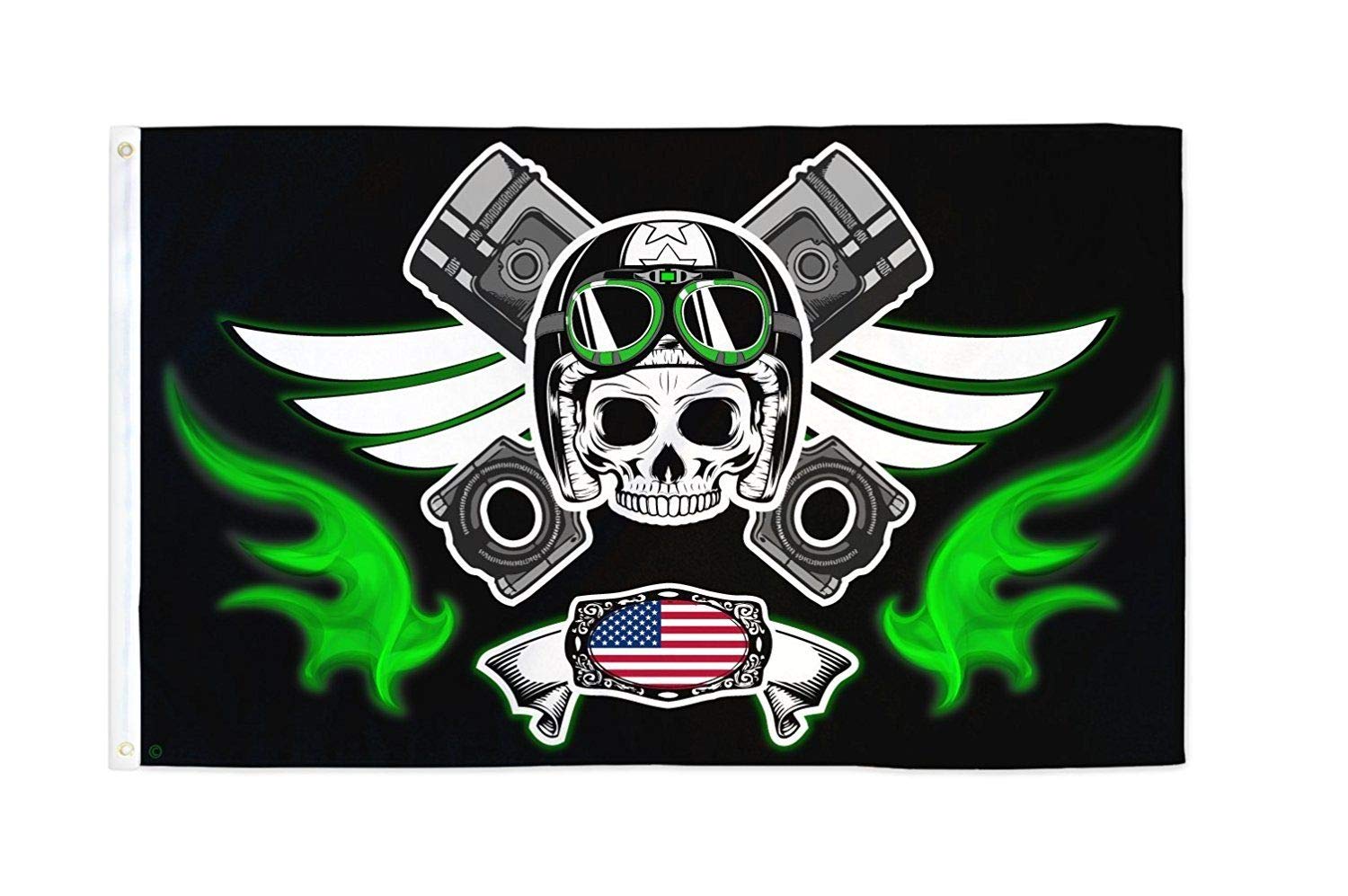 AZ FLAG - Piston Skull Crossbones Flag - 3x5 Ft - 100D Polyester Us Pirate Biker Banner with Two Metal Grommets - Fade Resistant - Vivid Colors - 3' x 5' Feet - 150x90 Cm