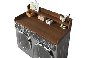 BigPonPon 2-Tier Washer and Dryer Countertop with 2.75" H Guard,54" W x 27.5" D Laundry Countertop Cover with Non-Slip Pad,Large Space Laundry Topper for Folding Clothes Over Washer and Dryer-Brown