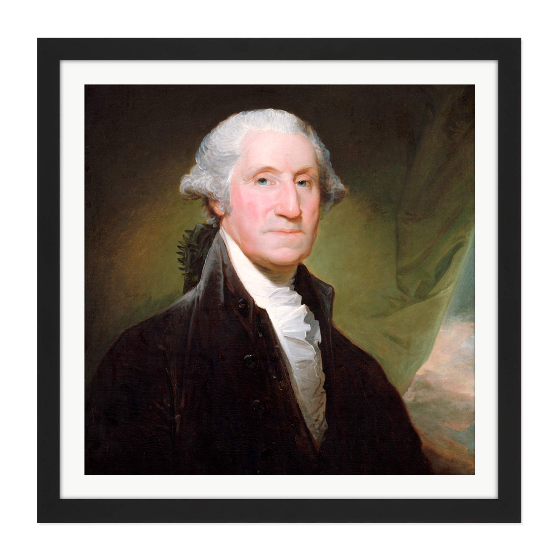 Artery8 Stuart Portrait President General George Washington Painting Square Wooden Framed Wall Art Print Picture 16X16 Inch