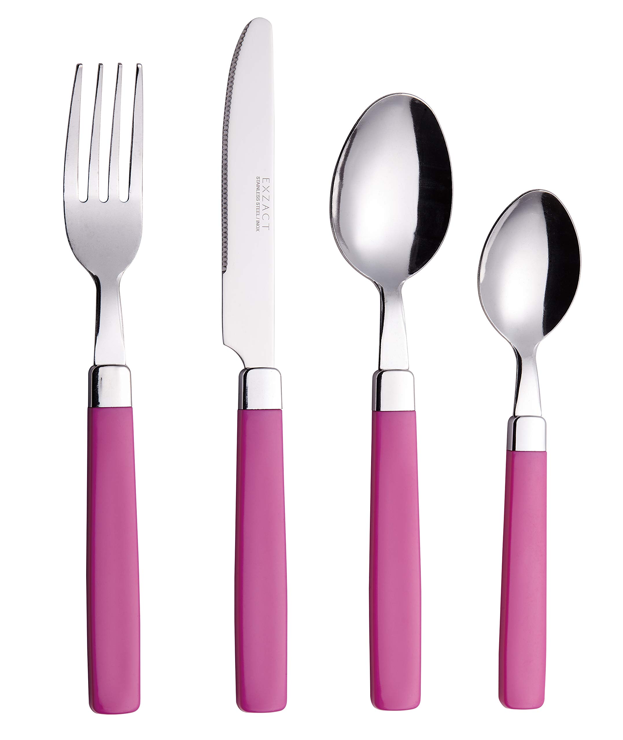 EXZACT Cutlery Set 16pcs Stainless Steel - Pink Handles - 4 x Forks, 4 x Knives, 4 x Table Spoons, 4 x Tea Spoons
