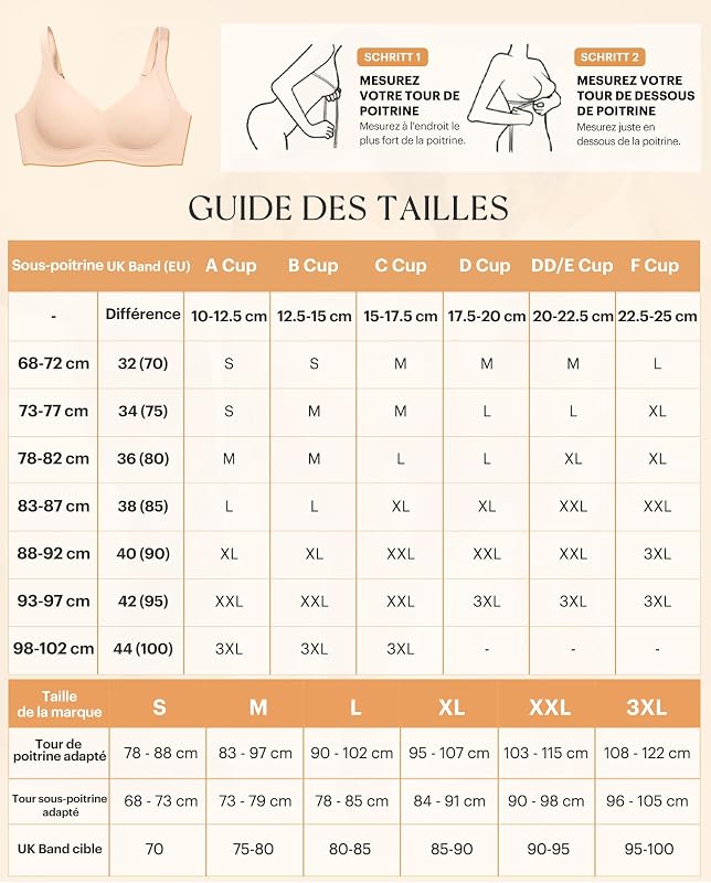 Soutien-Gorge sans Armature sans Couture avec Coussinets Beige L