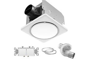 Fwastt Bathroom Exhaust Fan with Light UL and HVI Certified 120 CFM 1.2 Sones 11.8 Inch Bathroom Vent Fan with Adjustable LED