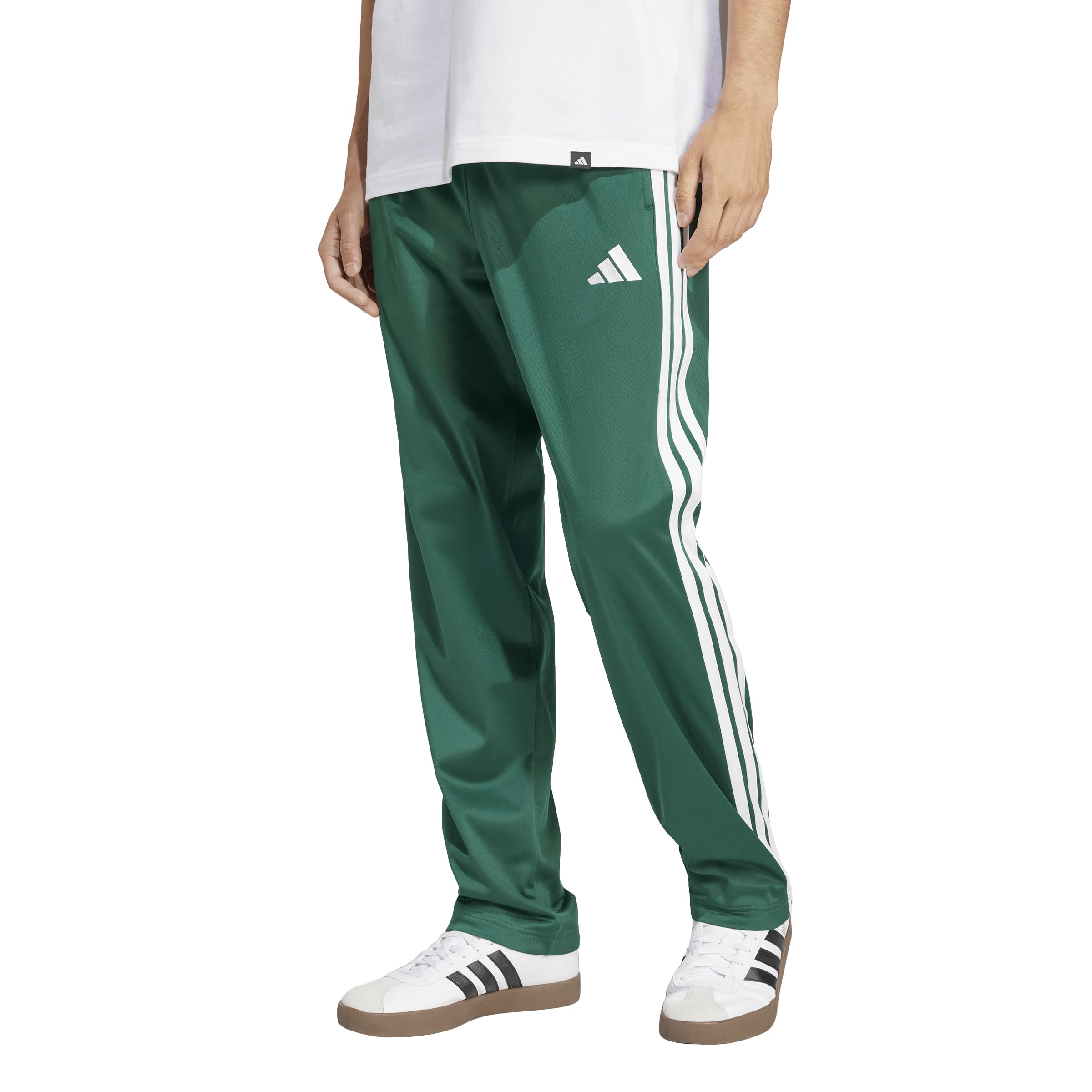 adidas Mens 3-Stripes Tricot Regular Fit Open Hem Sportswear Track Pants, Collegiate Green, Large/Tall Image