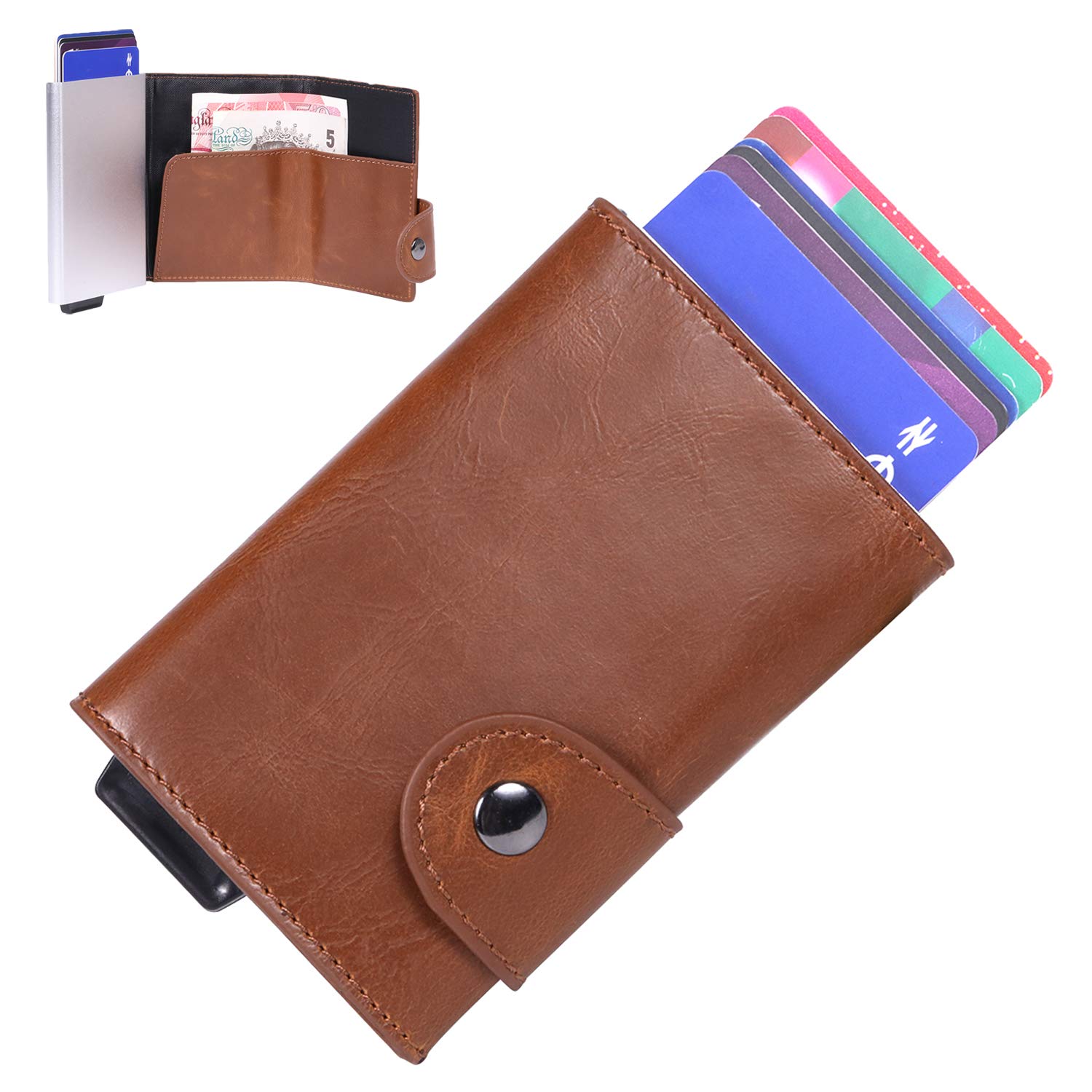 porta carte con fermasoldi Anti-RFID e NFC Bojly Porta carte di credito 2  valigie antifurto in Pelle Crazy Horse e alluminio Porta carte di credito 6  cartes per uomini e donne Donna