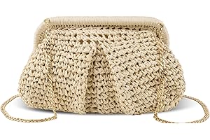 XSUIOY Straw Clutch Purse for Women Woven Dumpling Bag Summer Straw Beach Bag Crossbody Crochet Purses Shoulder Handbag