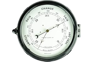 Chelsea Clock 8.5 inch Black Patriot Deck Wall Aneroid Barometer, Easy to Read White Dial, Quality Double Bellows Movement – Boat, Poolside, Home, Indoor/Outdoor