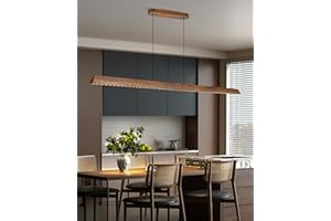 ZUI 59" Wood Linear Pendant Light, Dimmable Kitchen Island Lighting with Remote, 30W LED Island Lights for Kitchen, Adjustable Linear Chandelier for Dinning Room Light Fixture, Bar, Pool Table Light