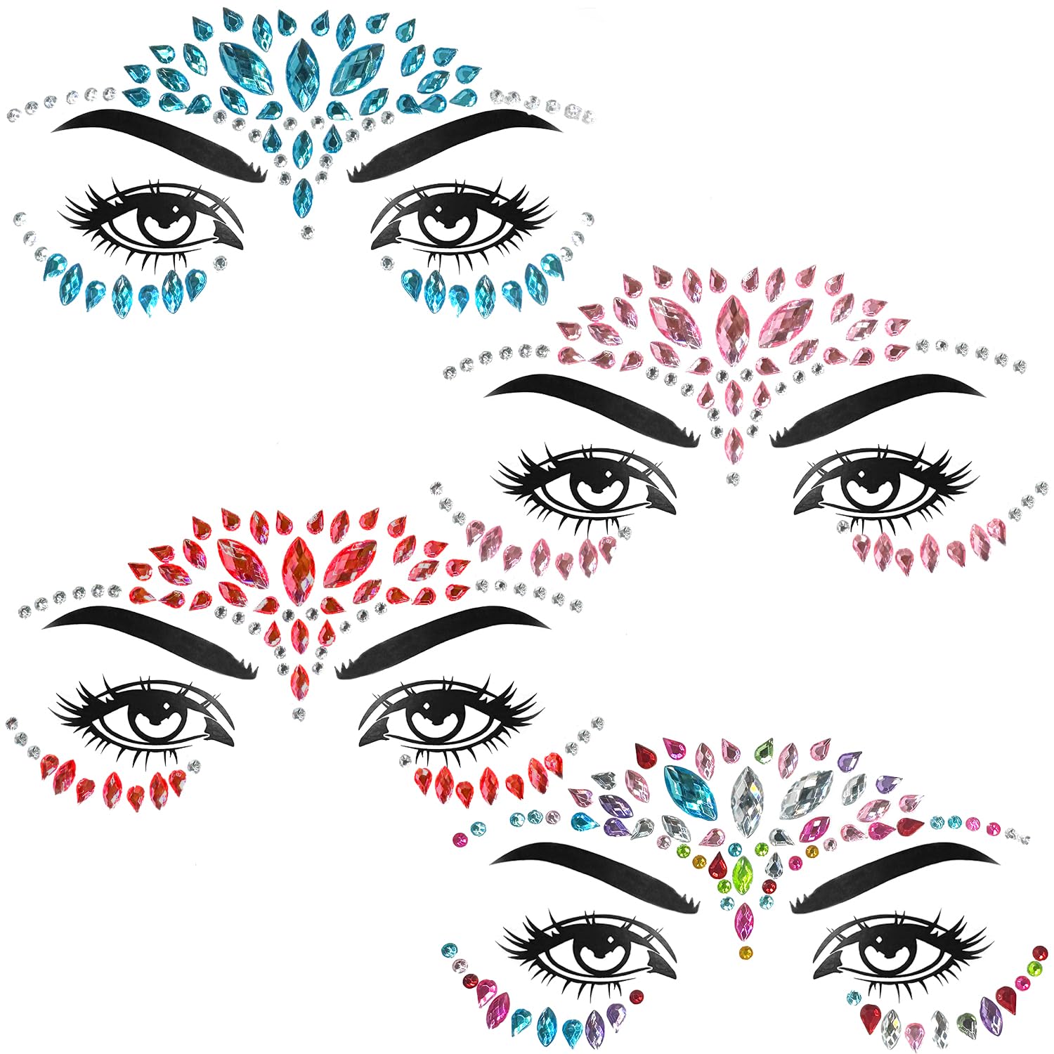 4 Pcs Face Gems for Festivals,Face Glitter Festival,Face Jewels for Festivals,Face Gems for Kids,Face Stickers for Women Festival Party,Multi-colored Carnival Accessories