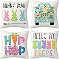 XGXHZYLC Easter Pillow Covers 18x18 Set of 4 Easter Decorations for Home Bunny Truck Hello Peeps Hip Hop Spring Farmhouse Home Office Sofa Couch Bed Decoration