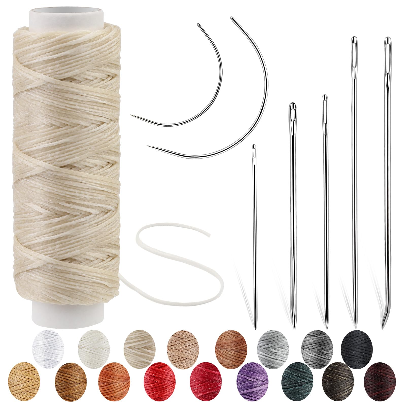 Photo 1 of Ftyiwu Waxed Thread with Leather Hand Sewing Needles 32 Yards, 150D Flat Sewing Waxed Thread, and Leather Repair Needles for Home Upholstery Carpet Canvas Repair (Beige)