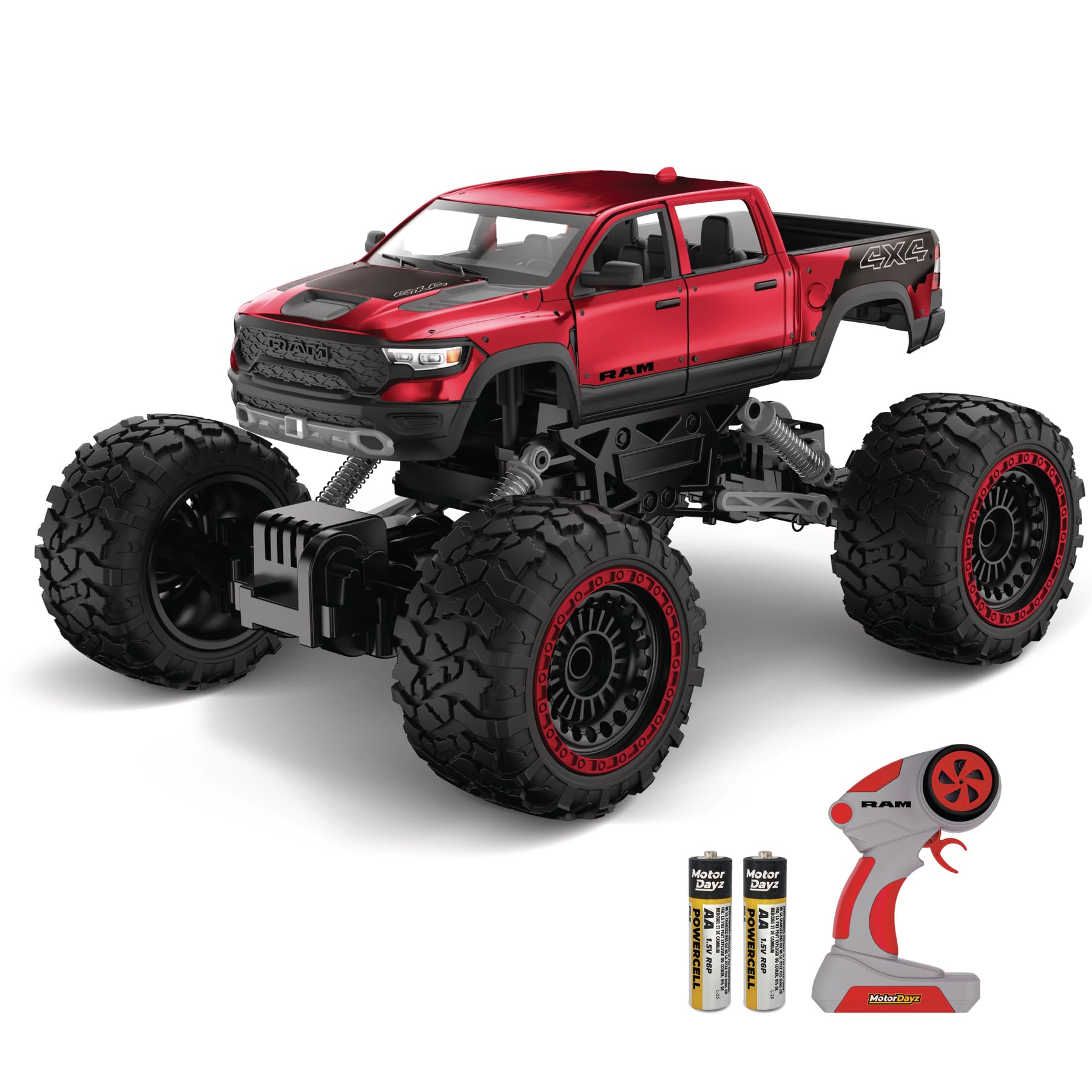 Photo 1 of **MISSING PARTS/NO REMOTE**Motor Dayz RC 4WD Heavy Metal RAM 1500 Pickup Truck – 1:14 Scale, Officially Licensed Stamped Metal Body, 4x4 All-Wheel Drive, 2.4GHz Full-Function Remote Control, Ready-to-Run, USB Charging, Red