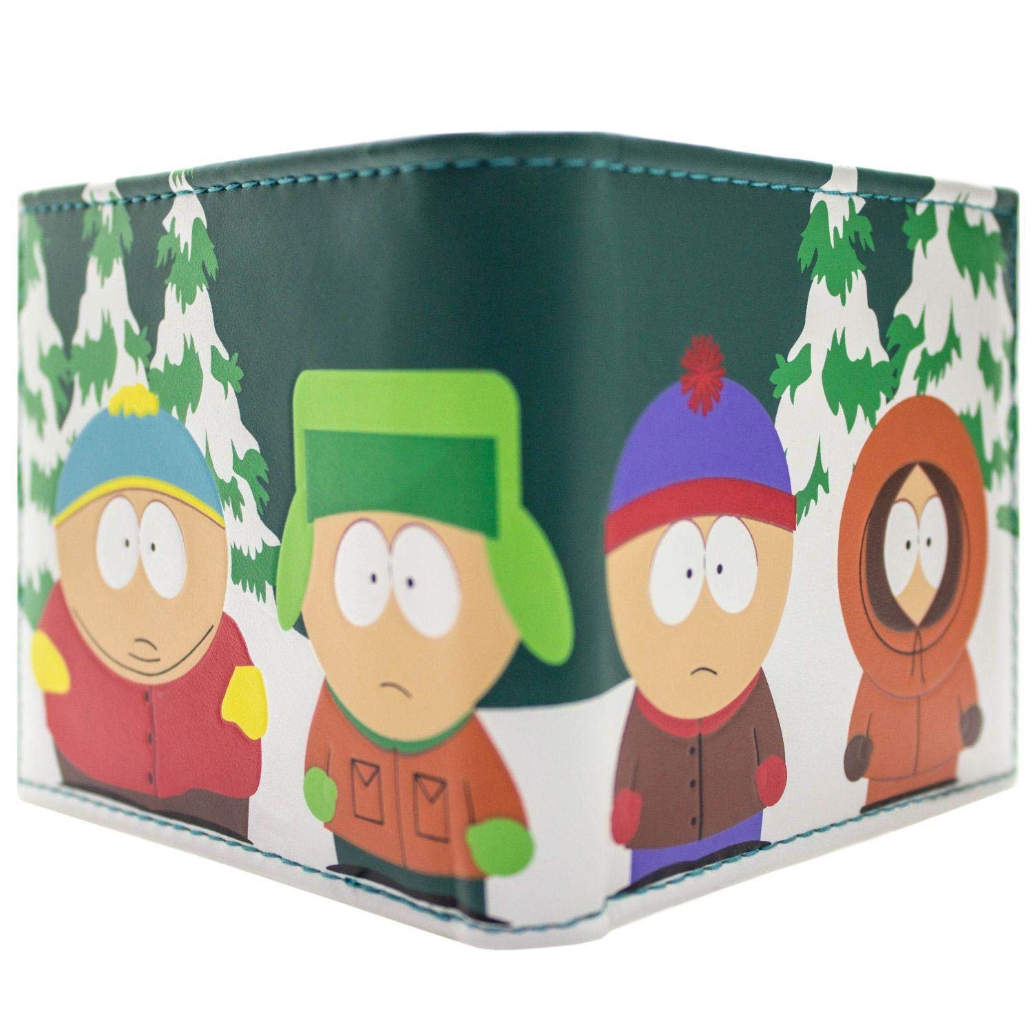 Comedy South Park Cartman Kyle Kenny Stan Bus Stop Wallet Bi-Fold ID & Card Holder, Green