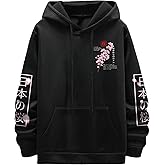 GORGLITTER Men's Graphic Hoodies Japanese Hoodie Top Oversized Long Sleeve Anime Pullovers Sweatshirts