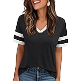AUTOMET Women's Short Sleeve V Neck T Shirts Trendy Casual Spring Tops Summer Fashion Tees Basic Clothes