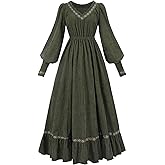 NSPSTT Victorian Dress for Women Green Renaissance Dress Plus Size V Neck Long Sleeve Medieval Costume
