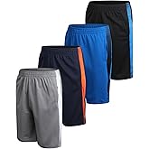 Pro Athlete Boys Basketball Shorts - 4 Pack Athletic Gym Shorts with Elastic Waistband & Zipper Pockets for Workout & Running