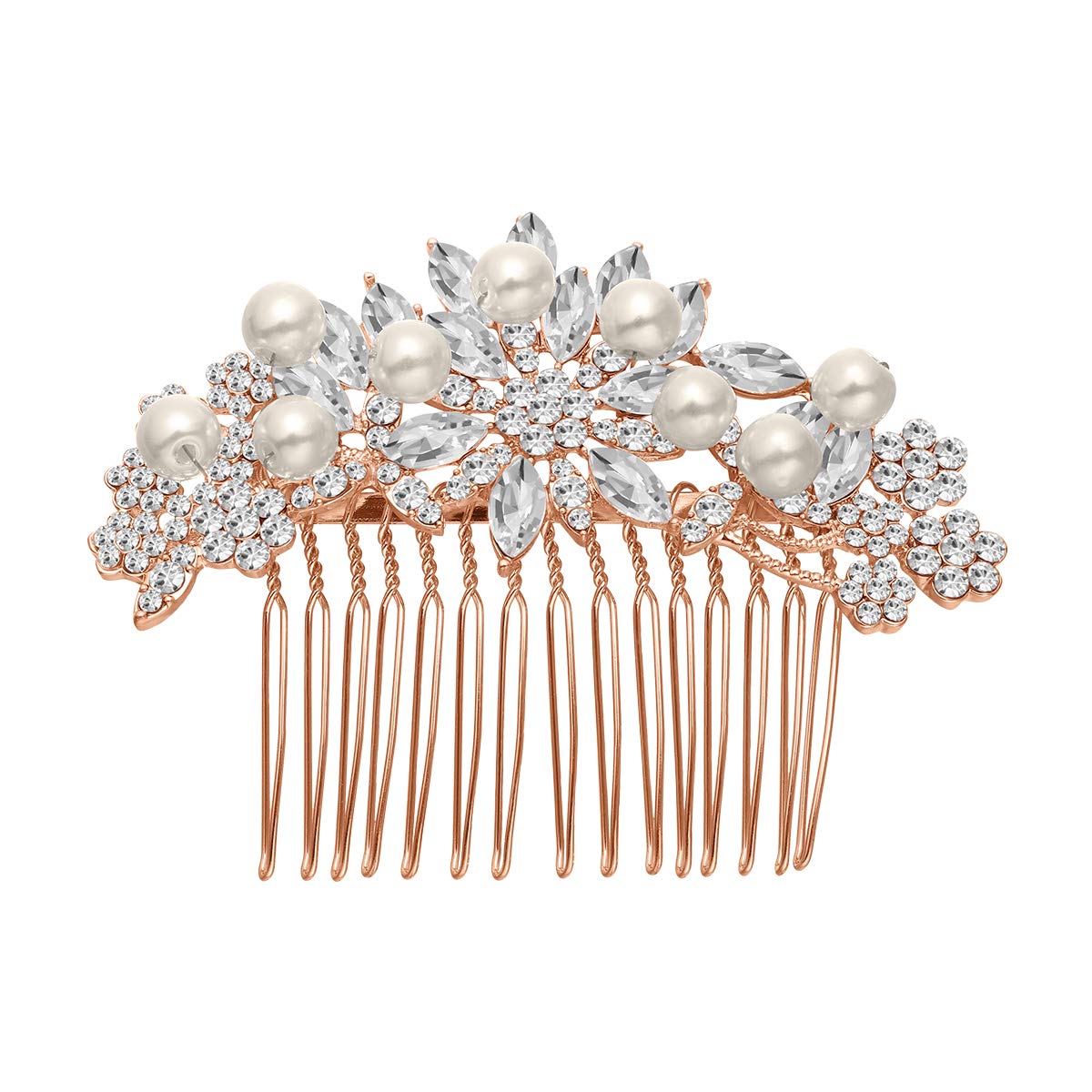 FRCOLOR Elegant Bridal Hair Comb with Simulated Pearl and Crystal, Rose Gold Wedding Hair Accessories for Women and Bridesmaids
