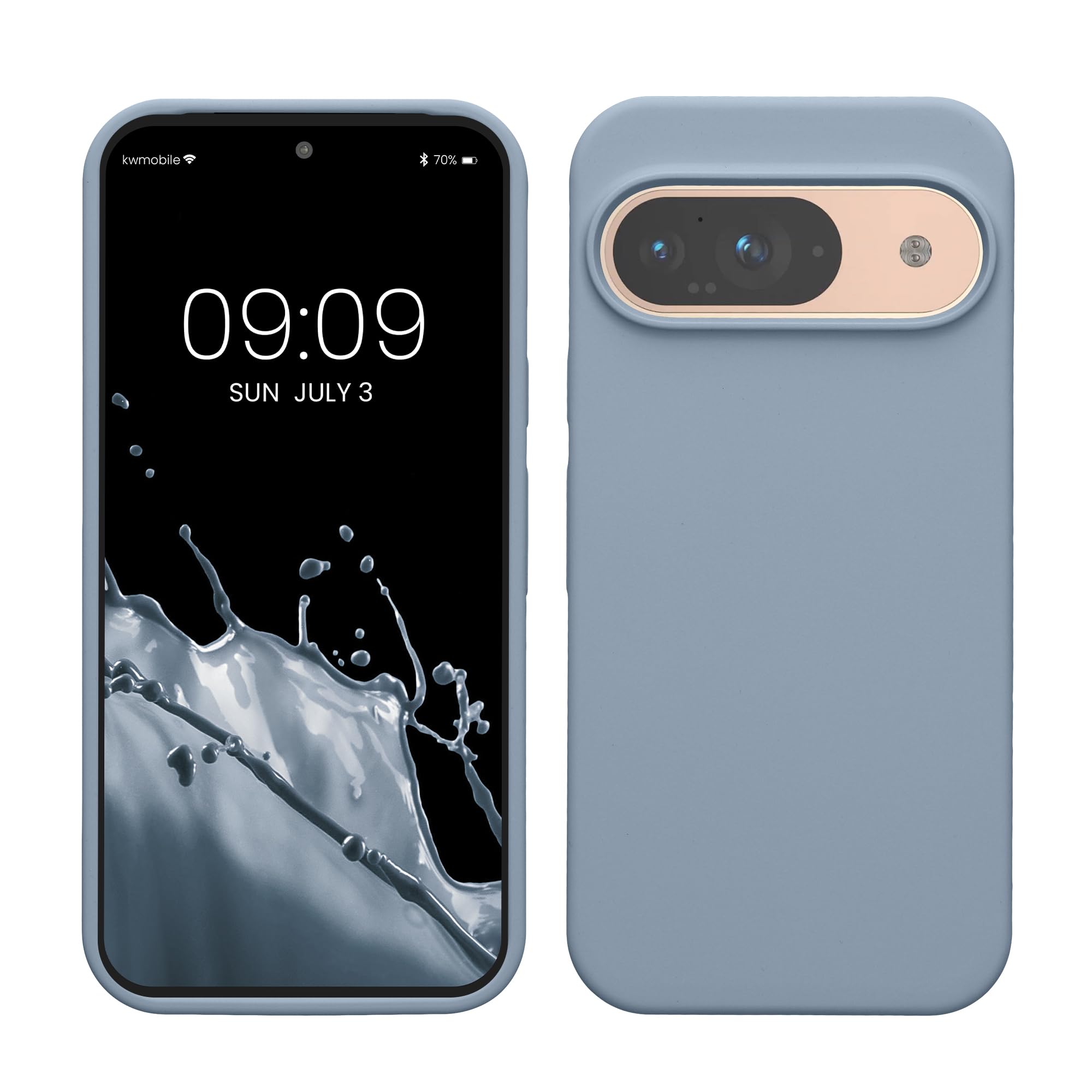 kwmobile Case Compatible with Google Pixel 9 Case - Soft Cover Compatible with Google Pixel 9 Pro Cover - Wireless Charging Light Blue Matte — image 1