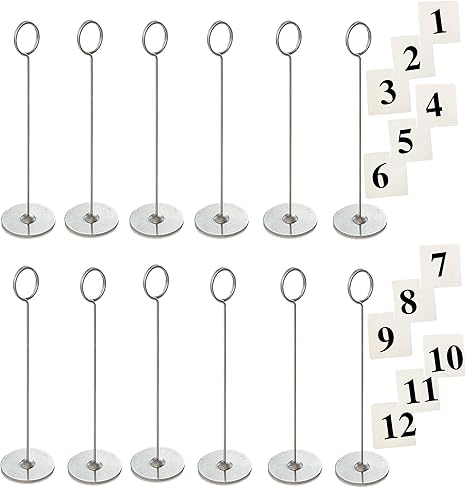 Table Card Holder Wedding Table Number Stand Menu Holder Recipe Holder Photo Holder Room Decor Silver Stainless Steel 8 Inches Pack Of 12 Bonus Set Of Numbered Cards Included Amazon Ca