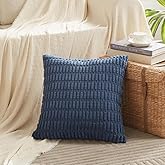 Fancy Homi Dusty Blue Decorative Throw Pillow Covers 18x18 Inch for Living Room Couch Bed Sofa, Rustic Farmhouse Boho Home Decor, Soft Striped Corduroy Square Cushion Case 45x45 cm