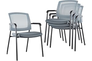 CLATINA Office Reception Guest Chair Mesh Back Stacking with Ergonomic Lumbar Support and Thickened Seat Cushion for Waiting Conference Room Gray 4 Pack
