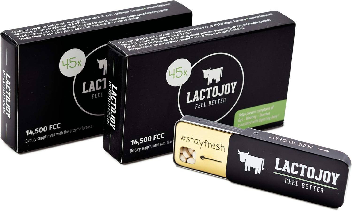 LactoJoy Lactase Tablets | Helps with Lactose Intolerance | Contains 2 x 45 Pcs of Extra-Strength Dose (14,500 FCC) Lactase Enzyme Tablets | 100% Vegan | Supports Lactose Digestion | Chemical Free: Health & Personal Care