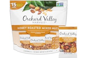 Orchard Valley Harvest Honey Roasted Mixed Nuts, 1 Ounce Bags (Pack of 15), Almonds, Peanuts, Pecans, and Cashews, Gluten Free, Non-GMO, No Artificial Ingredients