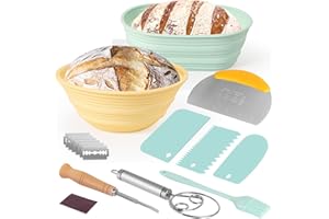 Genround Silicone Sourdough Bread Proofing Baskets,Foldable Sourdough Baking Basket,Easy to Clean and Storage,Dough Proofing Bowl,9" Round & 10" Oval Bread Making Starter Kit,Baking Supplies and Tools